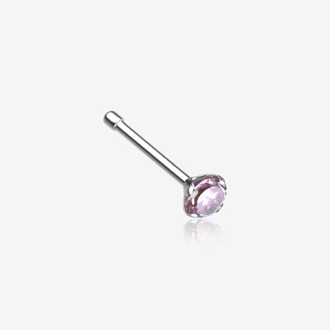 Prong Set Gem Top Steel Nose Stud Ring-Light Pink