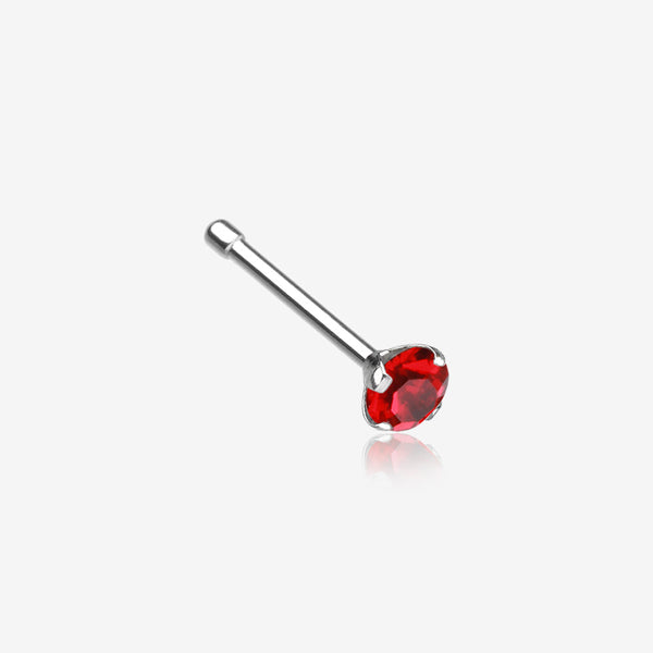 Prong Set Gem Top Steel Nose Stud Ring-Red