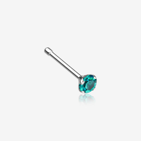 Prong Set Gem Top Steel Nose Stud Ring-Teal