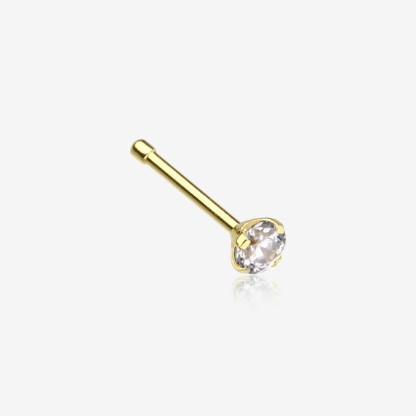 Golden Prong Set Gem Top Nose Stud Ring-Clear Gem