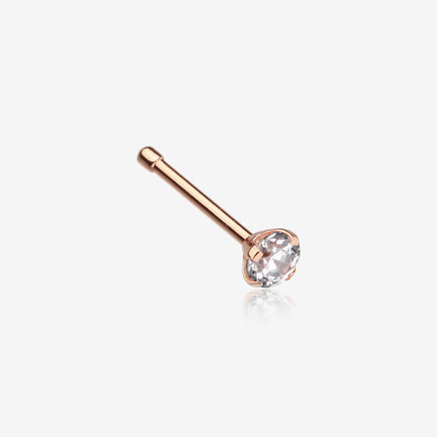 Rose Gold Prong Set Gem Top Steel Nose Stud Ring-Clear Gem