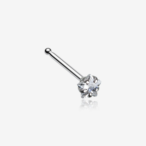 Star Prong Set Gem Top Steel Nose Stud Ring-Clear Gem