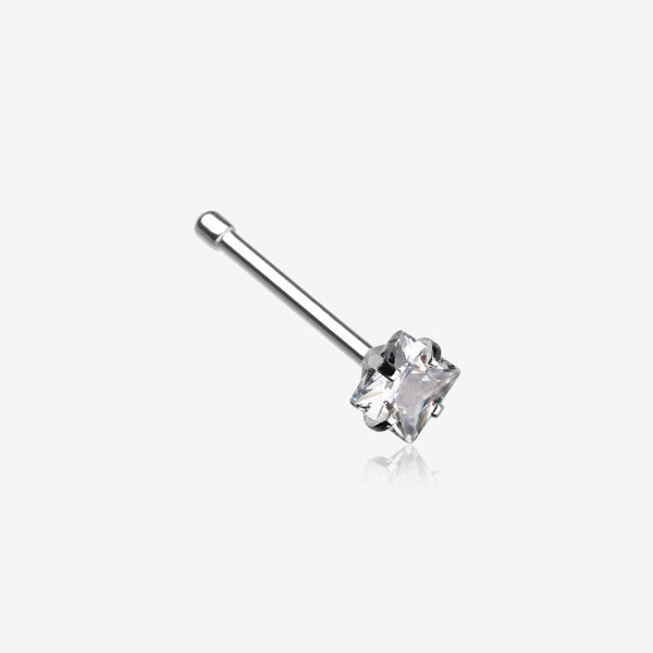 Square Prong Set Gem Top Steel Nose Stud Ring-Clear Gem