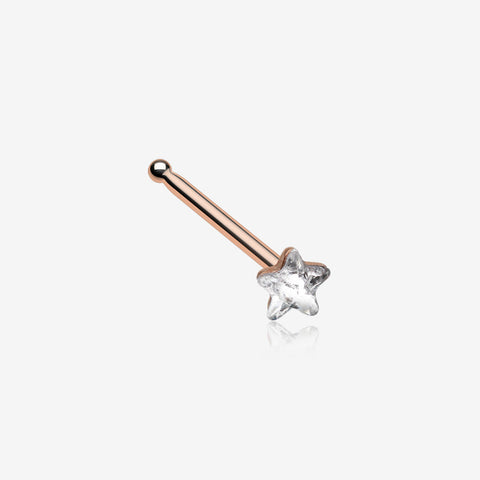 Rose Gold Star Sparkle Nose Stud Ring-Clear Gem