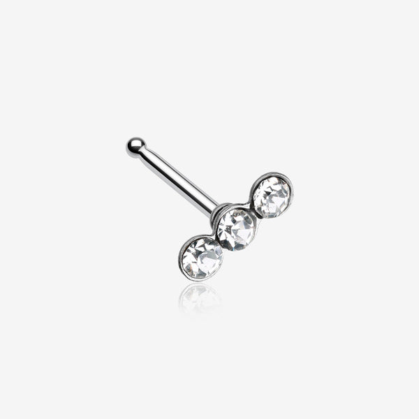 Triple Linear Gem Nose Stud Ring-Clear Gem