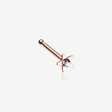 Rose Gold Star Icon Sparkle Nose Stud Ring-Clear Gem