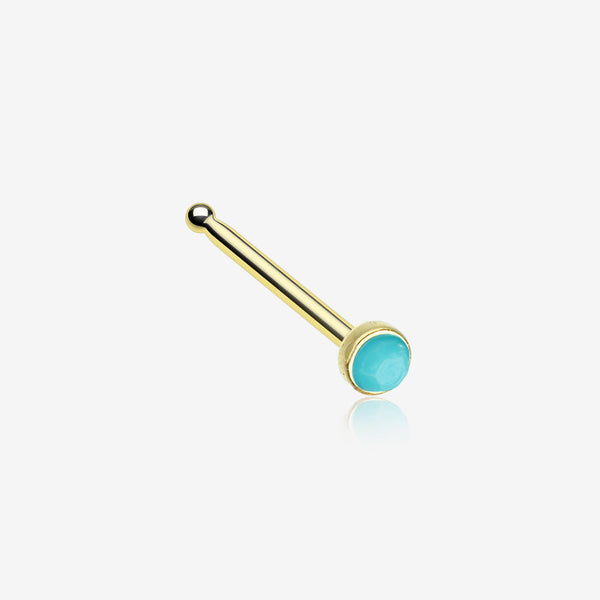 Golden Turquoise Stone Nose Stud Ring-Turquoise