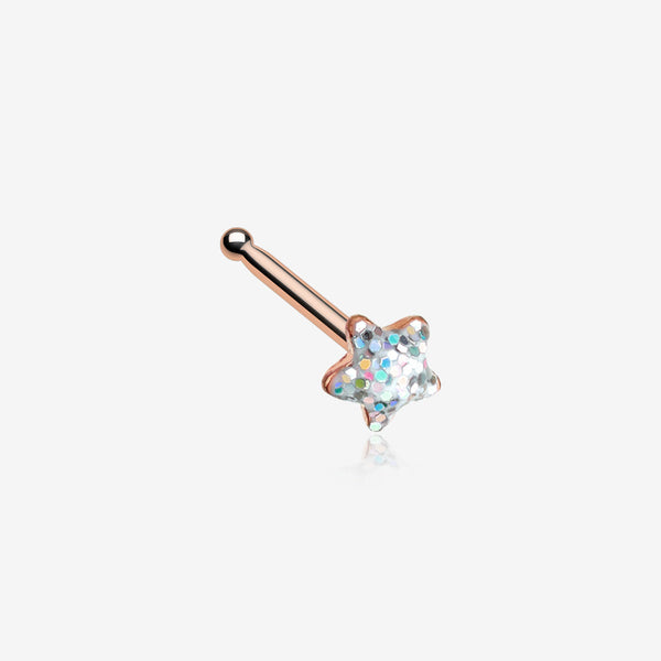 Rose Gold Star Glitter Sparkle Nose Stud Ring-Aurora Borealis