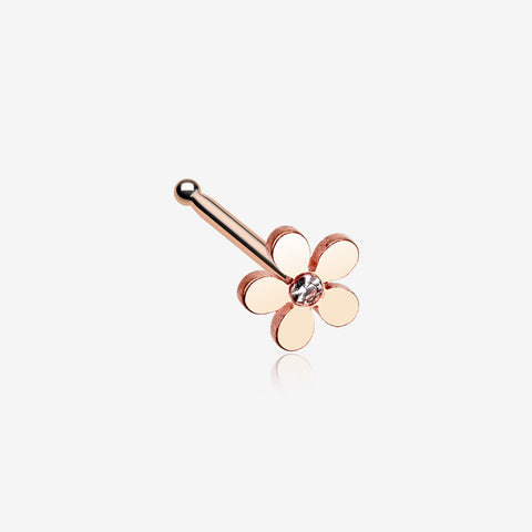 Rose Gold Grand Plumeria Nose Stud Ring-Clear Gem