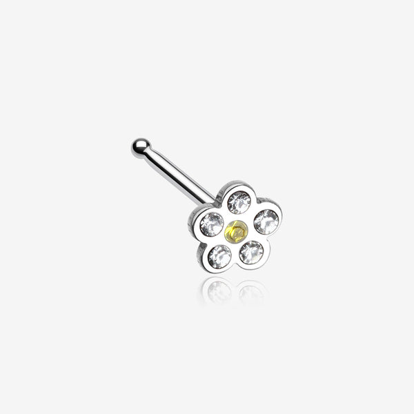 Multi-Gem Flower Sparkle Nose Stud Ring-Clear Gem/Yellow