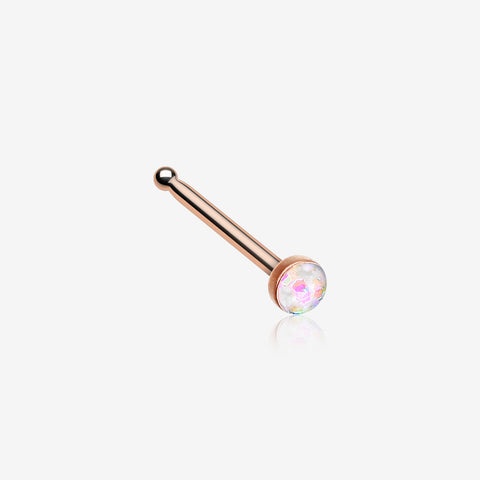 Rose Gold Opal Sparkle Nose Stud Ring-White