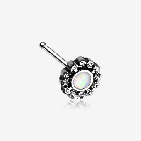 Ornate Filigree Opal Sparkle Nose Stud Ring-White