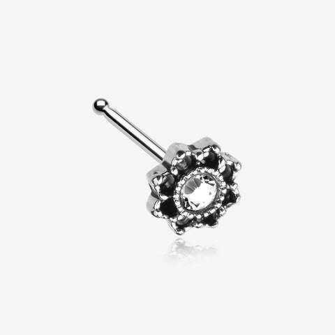 Lotus Flower Filigree Sparkle Icon Nose Stud Ring-Clear Gem