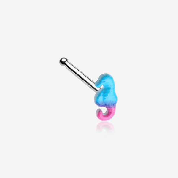 Adorable Blurple Seahorse Nose Stud Ring-Blue/Pink