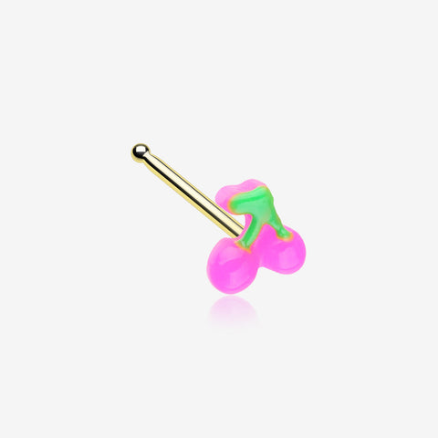 Golden Kawaii Pop Juicy Pink Cherry Nose Stud Ring