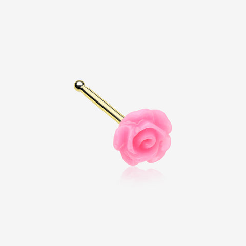 Golden Pink Blossom Rose Nose Stud Ring