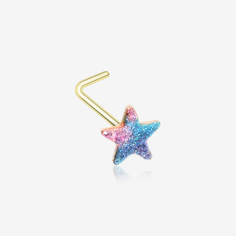 Golden Kawaii Pop Star Iridescent Sparkle L-Shaped Nose Ring