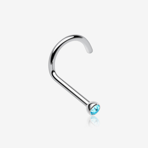 Press Fit Gem Top Steel Nose Screw Ring-Aqua