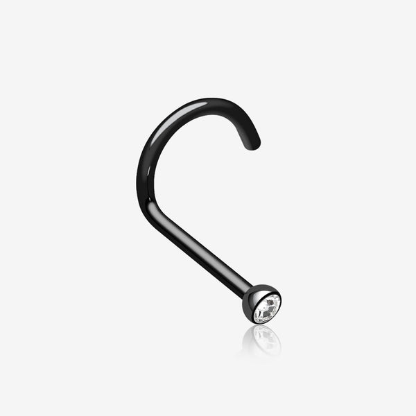 Colorline Press Fit Gem Top Nose Screw Ring-Black/Clear