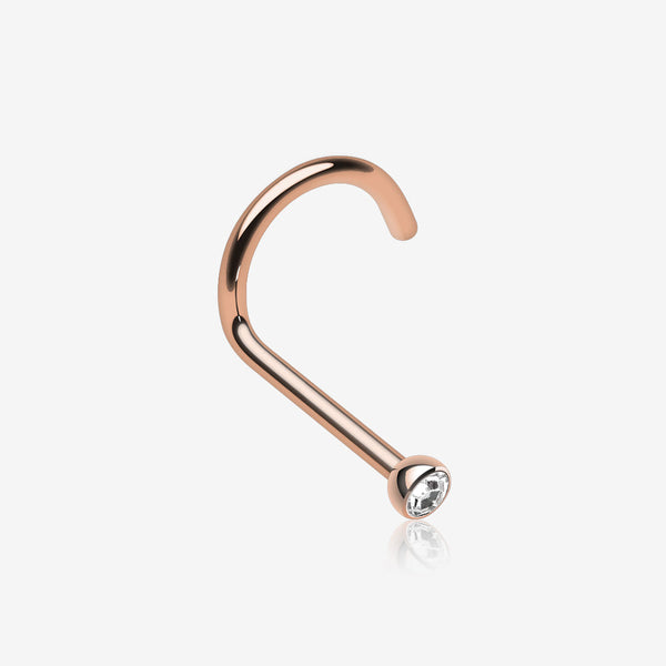 Rose Gold Press Fit Gem Top Steel Nose Screw Ring-Clear Gem