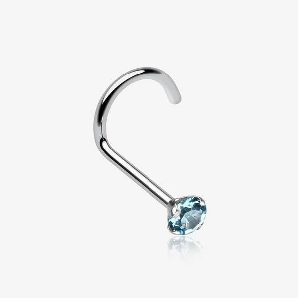 Prong Set Gem Top Steel Nose Screw Ring-Aqua