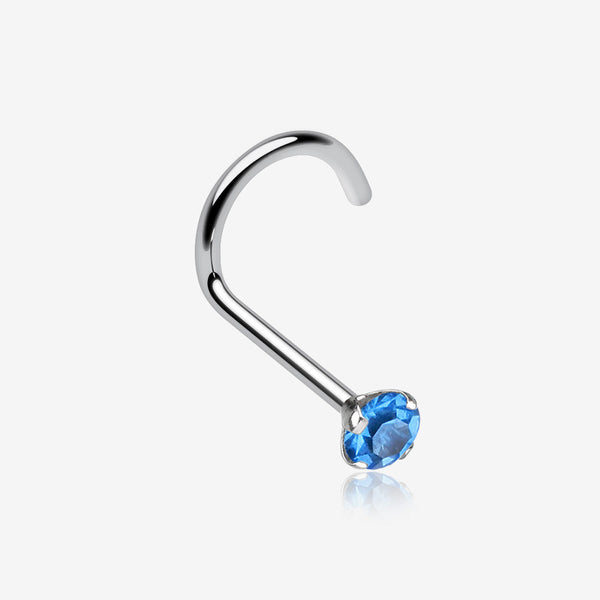 Prong Set Gem Top Steel Nose Screw Ring-Blue