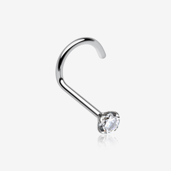 Prong Set Gem Top Steel Nose Screw Ring-Clear Gem