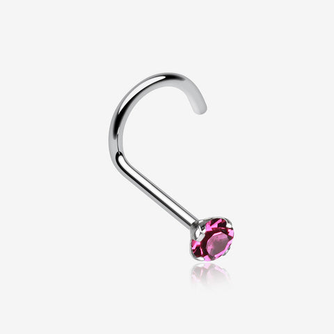 Prong Set Gem Top Steel Nose Screw Ring-Fuchsia