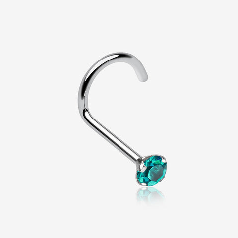 Prong Set Gem Top Steel Nose Screw Ring-Teal