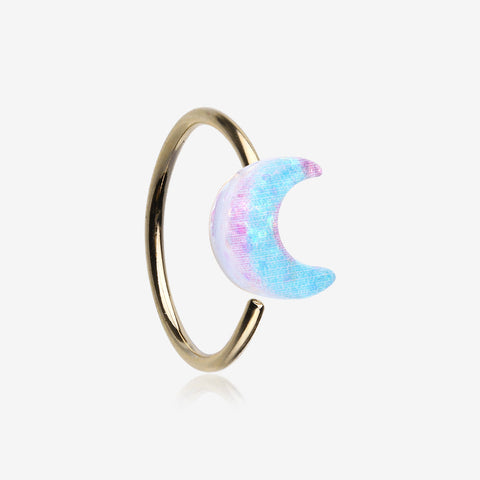 Golden Kawaii Pop Blurple Moon Glitter Bendable Hoop Ring-Blue/Pink