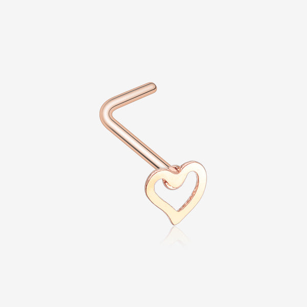 Rose Gold Dainty Heart Icon L-Shaped Nose Ring-Rose Gold