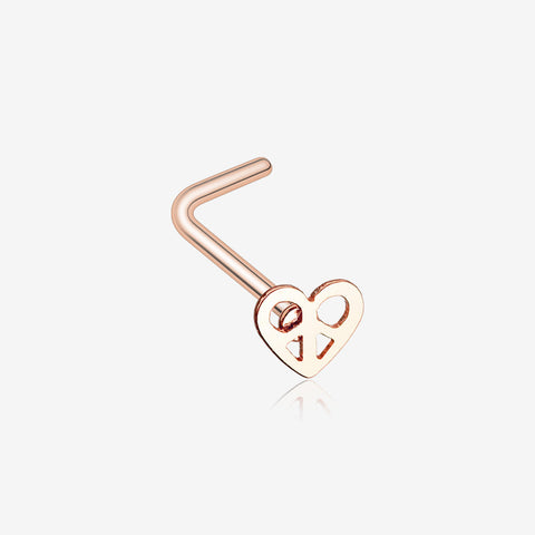 Rose Gold Dainty Pretzel Heart Icon L-Shaped Nose Ring-Rose Gold