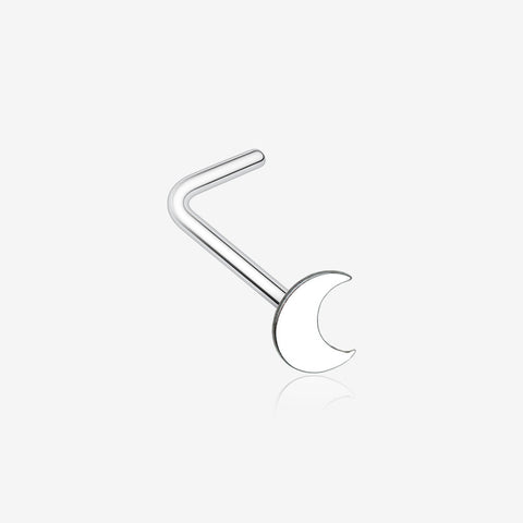 Dainty Crescent Moon Icon L-Shaped Nose Ring-Steel