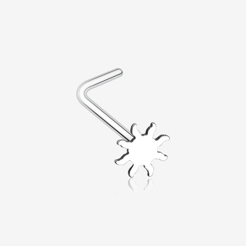 Dainty Blazing Sun Icon L-Shaped Nose Ring-Steel