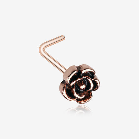 Rose Gold Vintage Rose Icon L-Shaped Nose Ring-Rose Gold