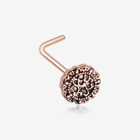 Rose Gold Mandela Filigree Icon L-Shaped Nose Ring-Rose Gold