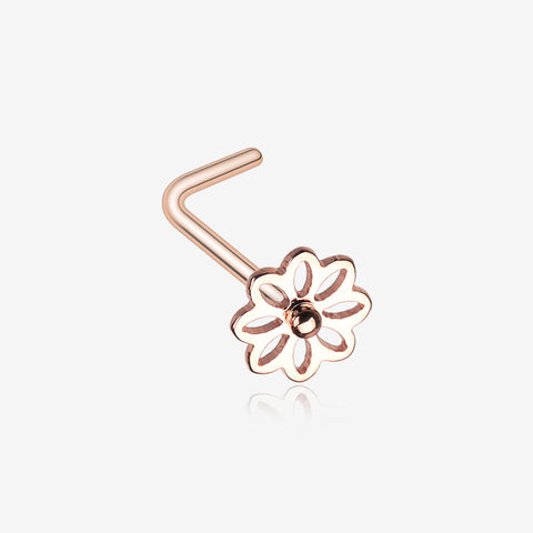 Rose Gold Daisy Breeze Flower L-Shaped Nose Ring-Rose Gold