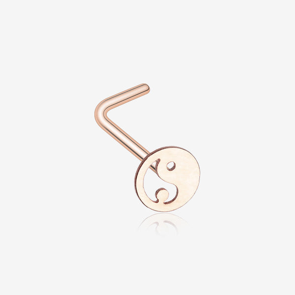 Rose Gold Yin Yang Tao L-Shaped Nose Ring-Rose Gold