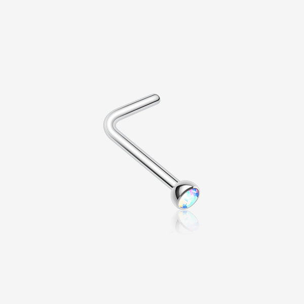 Press Fit Gem Top L-Shaped Nose Ring-Aurora Borealis