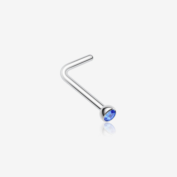 Press Fit Gem Top L-Shaped Nose Ring-Blue