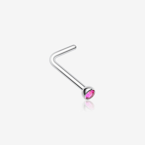 Press Fit Gem Top L-Shaped Nose Ring-Fuchsia