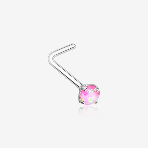 Opal Sparkle Prong Set L-Shaped Nose Ring-Pink