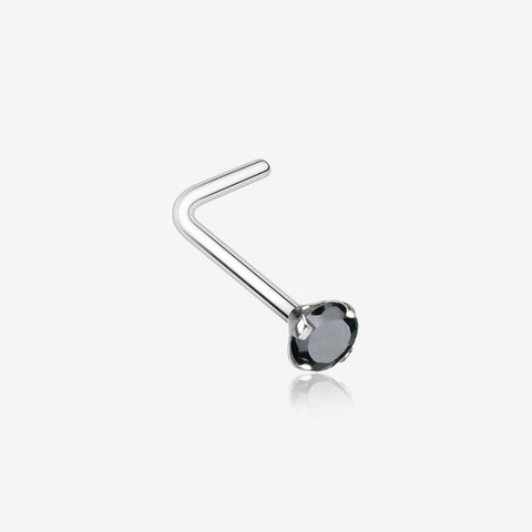 Prong Set Gem Top Steel L-Shaped Nose Ring-Black