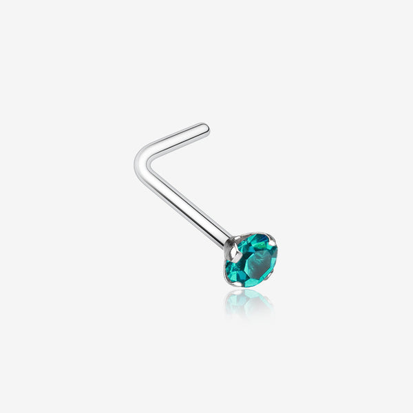 Prong Set Gem Top Steel L-Shaped Nose Ring-Teal