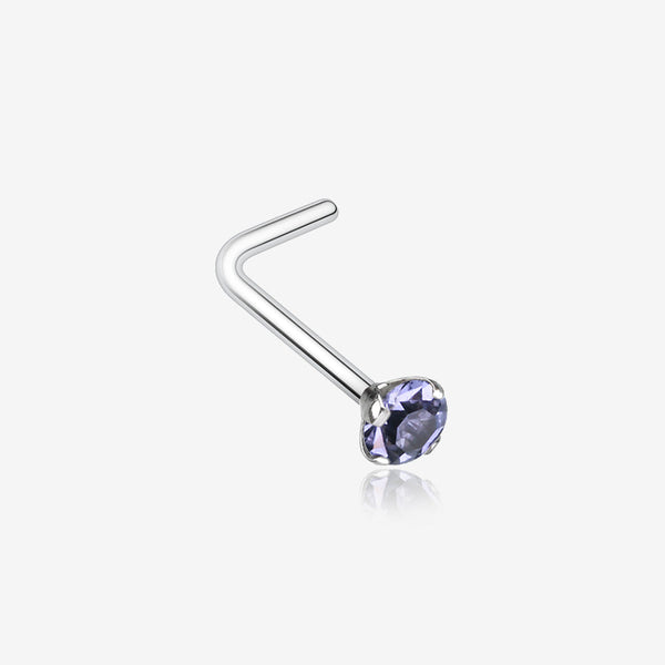 Prong Set Gem Top Steel L-Shaped Nose Ring-Tanzanite