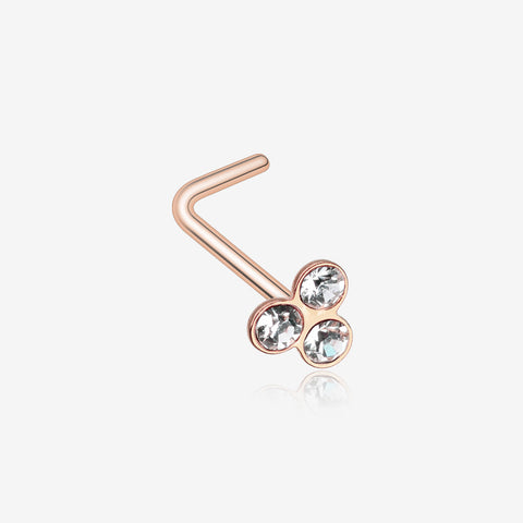 Rose Gold Trinity Gem Top L-Shaped Nose Ring-Clear Gem