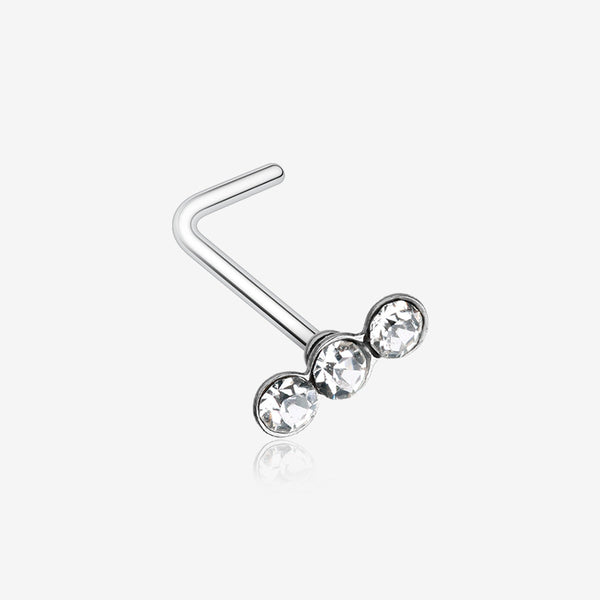 Triple Linear Gem L-Shaped Nose Ring-Clear Gem