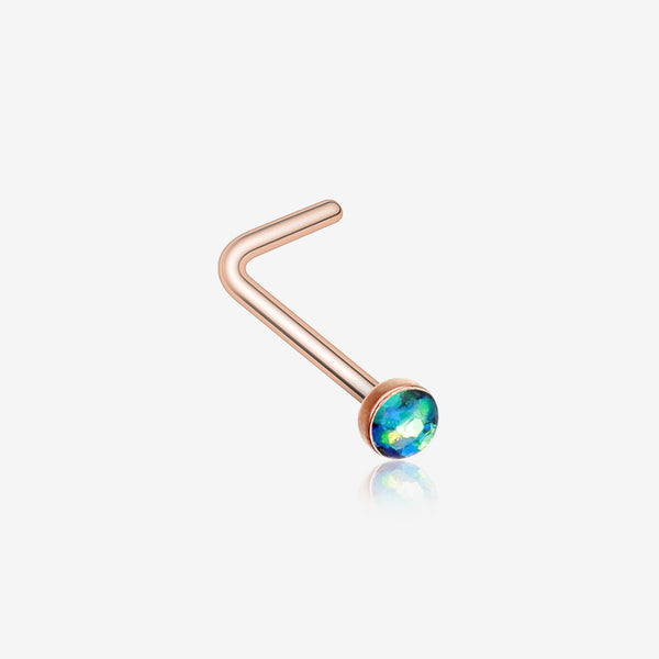 Rose Gold Opal Sparkle L-Shaped Nose Ring-Black