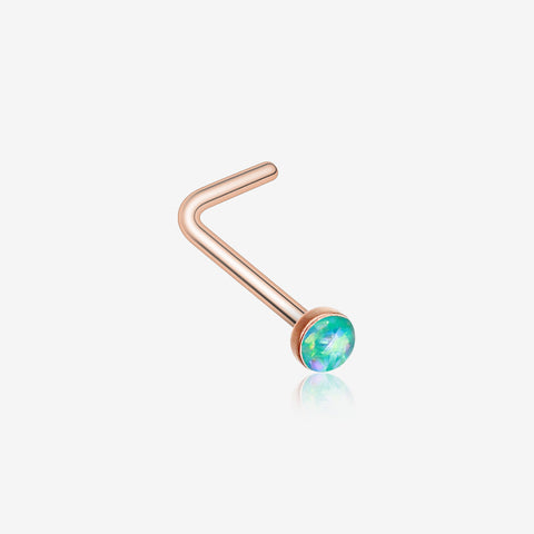 Rose Gold Opal Sparkle L-Shaped Nose Ring-Teal