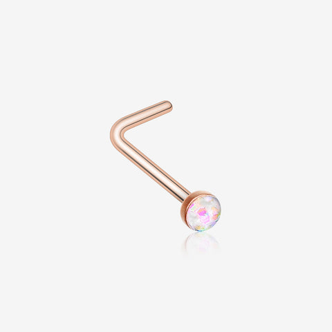 Rose Gold Opal Sparkle L-Shaped Nose Ring-White